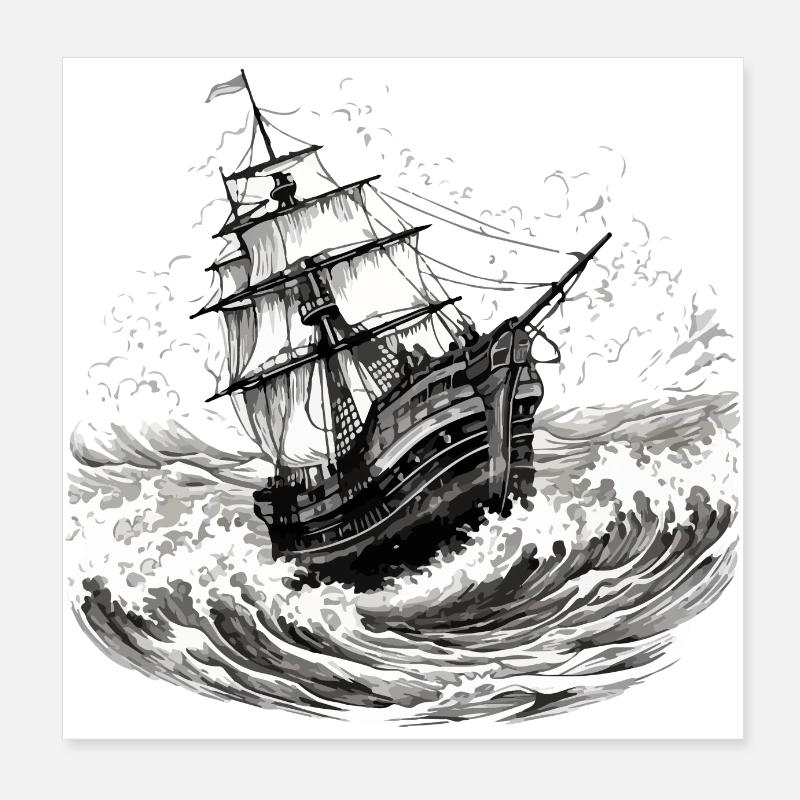 Bâteau dans les vagues Poster 20 x 20 cm