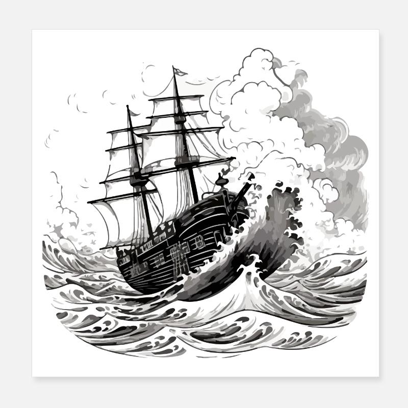 Bateau dans les vagues n°2 Poster 20 x 20 cm