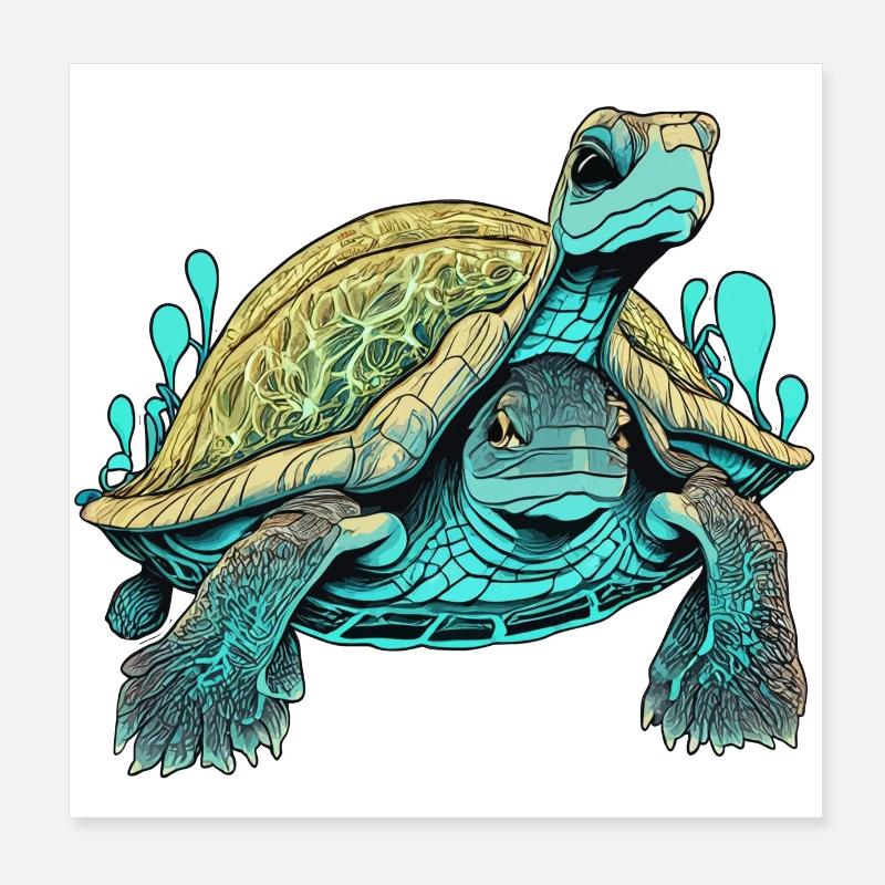 Psychedelic Double-Faced Turtle Poster 8" x 8" (20x20 cm)
