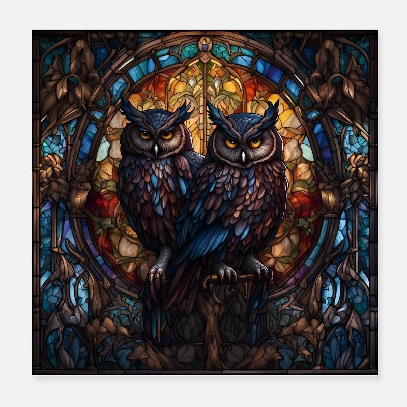 Eulen Kunst Glasbild Kirche Poster 20x20 cm