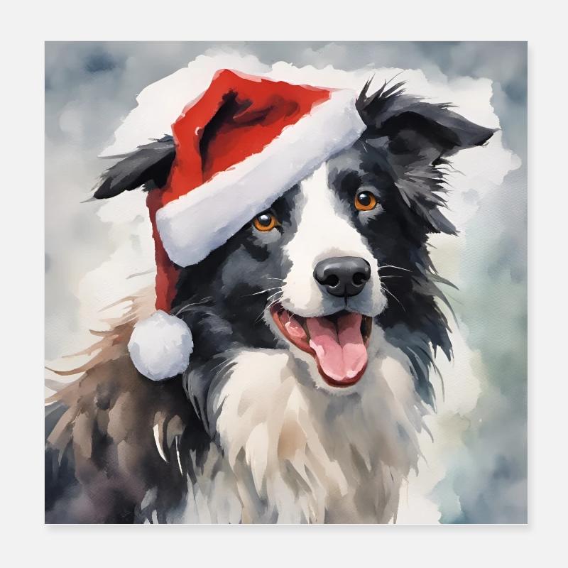 Border Collie Weihnachtsmütze Poster 20x20 cm