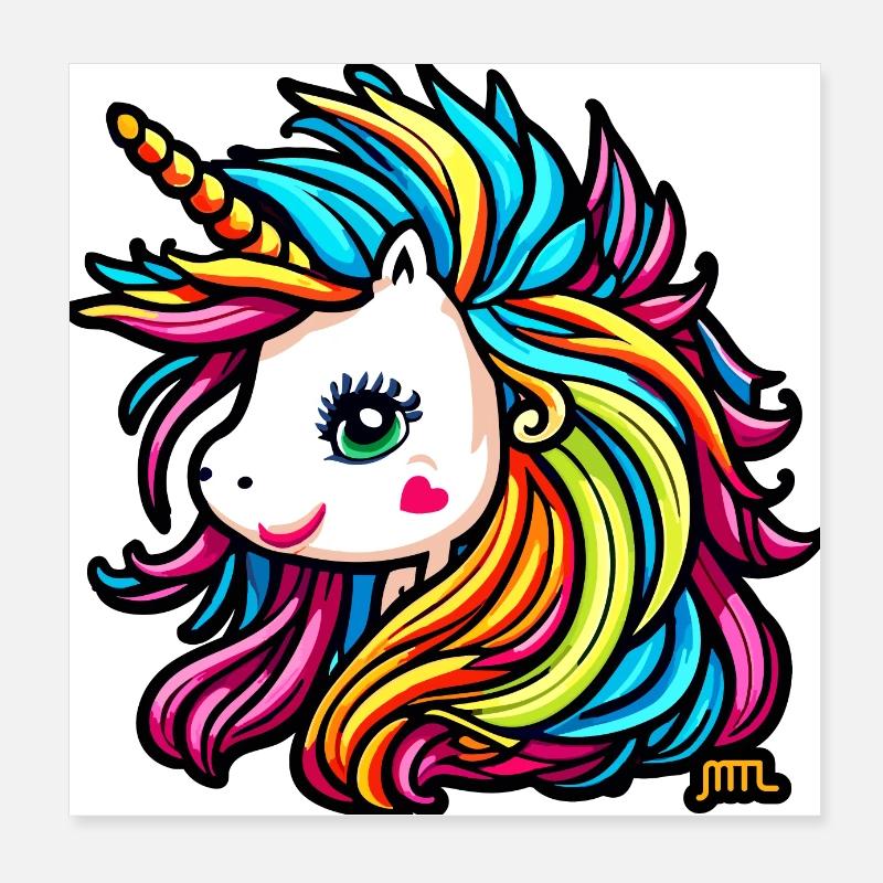 Regenbogen Mähne Einhorn - 5000 - DIGITAL Poster 20x20 cm