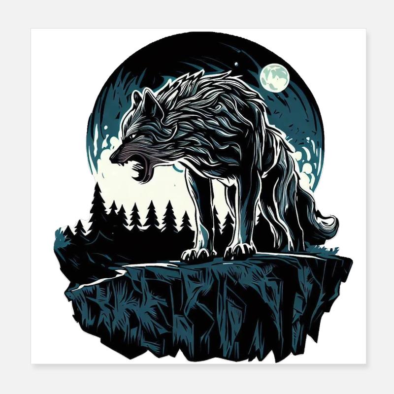 Majestic Wolf Under Moonlight Poster 8" x 8" (20x20 cm)