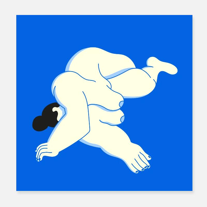 Frauenkörper auf blau Poster 20x20 cm