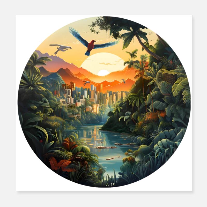 Eine Stadt im Amazonas - Poster 20x20 cm - Weiß