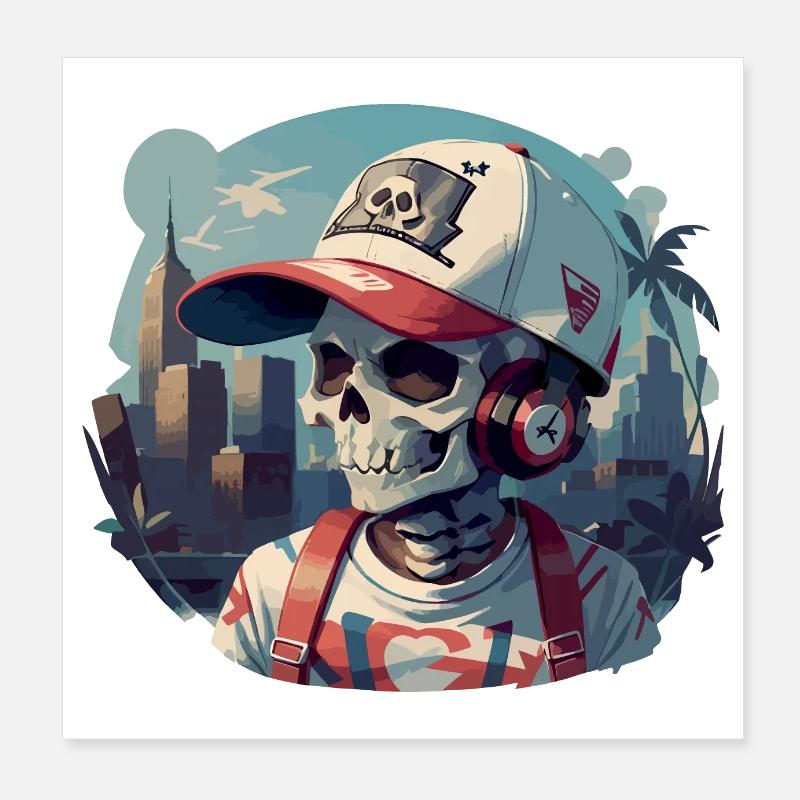 Urban Skull mit Kopfhörern Poster 20x20 cm