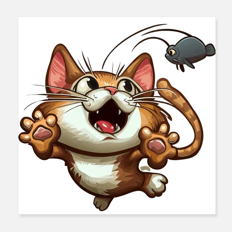 Cat Catching The Mouse is Caught Poster 8" x 8" (20x20 cm)