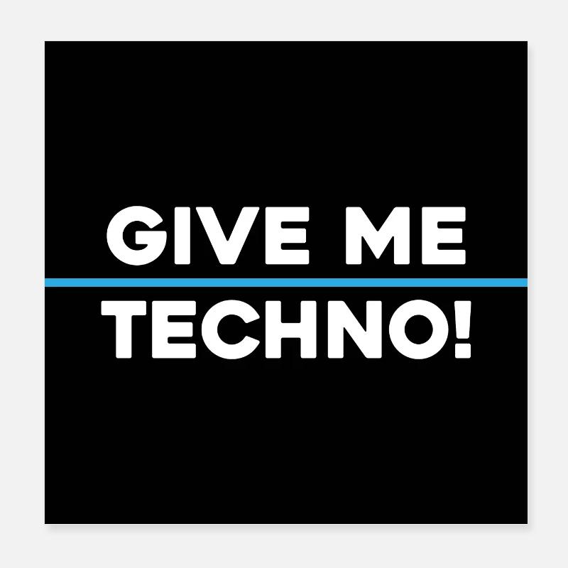 Give Me Techno Blue Line Hard Dark Acid Poster 8" x 8" (20x20 cm)