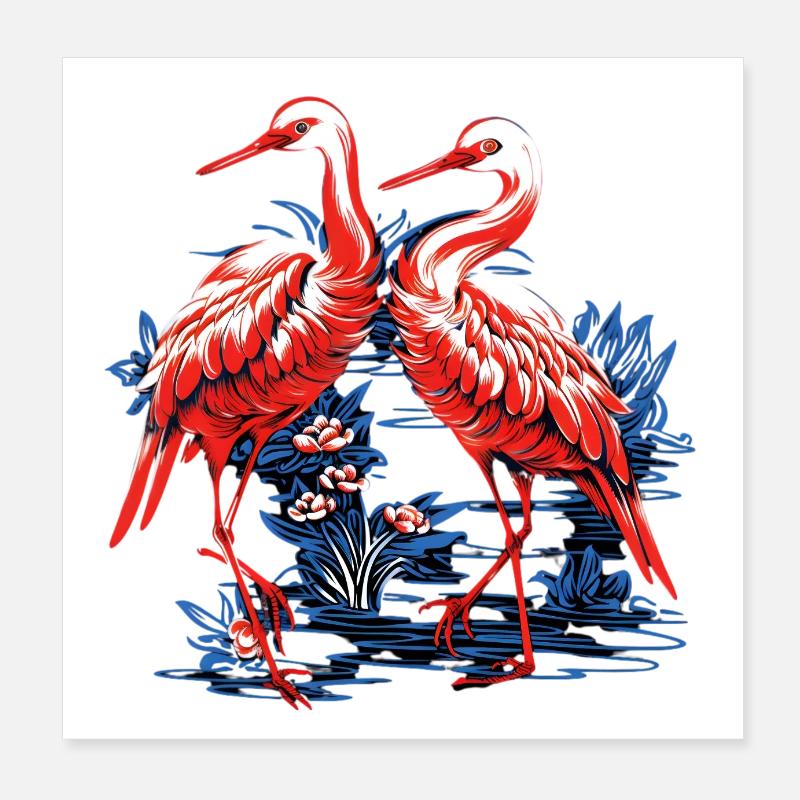 Zwei elegante japanische Kraniche Poster 20x20 cm