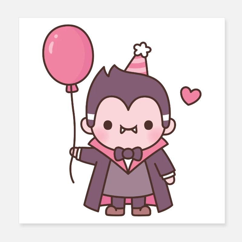 Vampire mignon avec ballon rouge Poster 20 x 20 cm