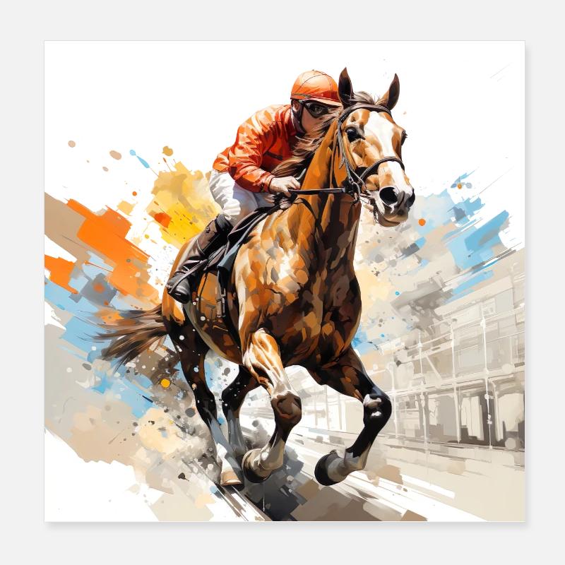Pferd auf der Rennbahn Poster 20x20 cm