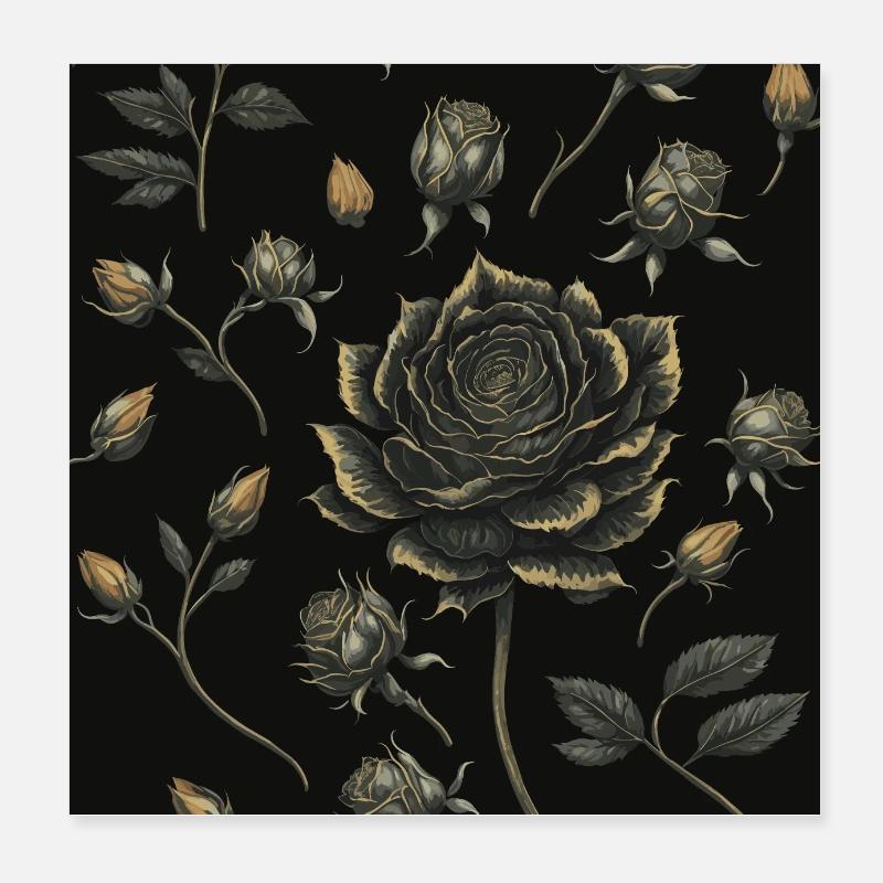 Vintage Gold Rose flower Pattern Poster 8" x 8" (20x20 cm)