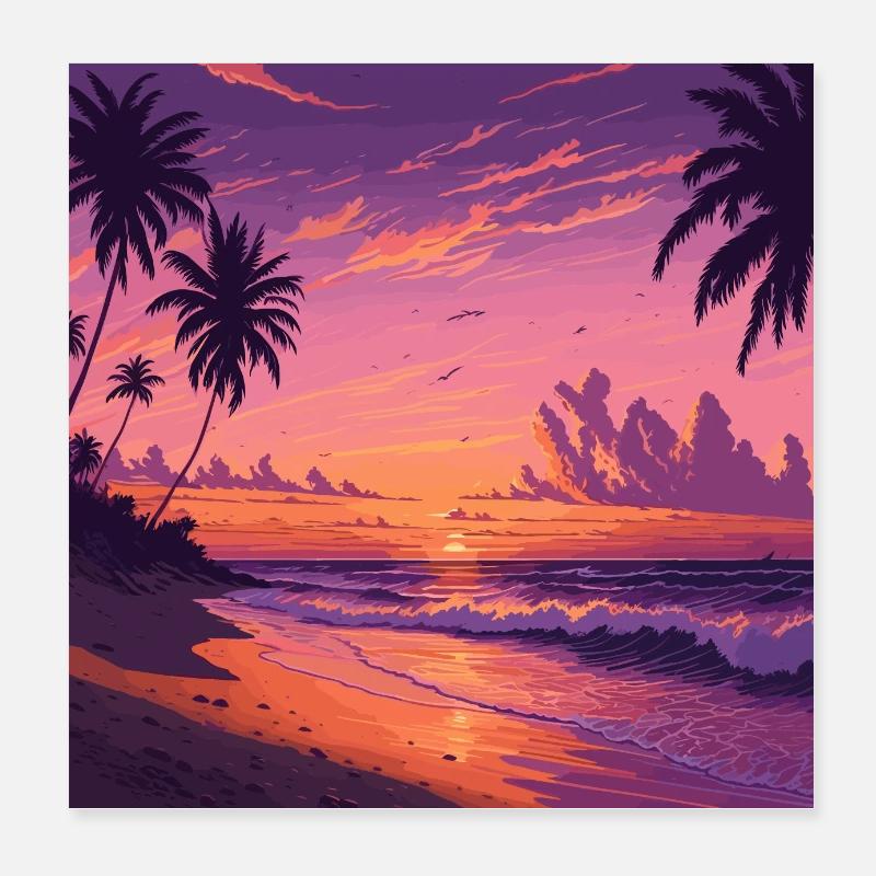 Coucher de soleil sur la plage de la mer Poster 20 x 20 cm