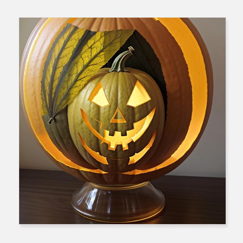 Glaskugel mit Halloween Kürbis Poster 20x20 cm
