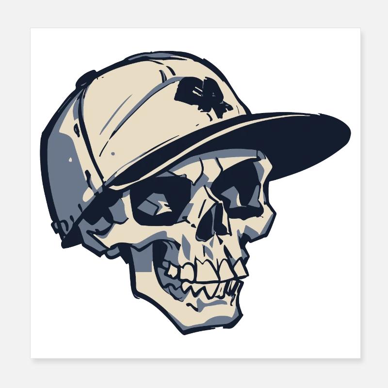 Totenkopf mit Snapback-Hut Poster 20x20 cm