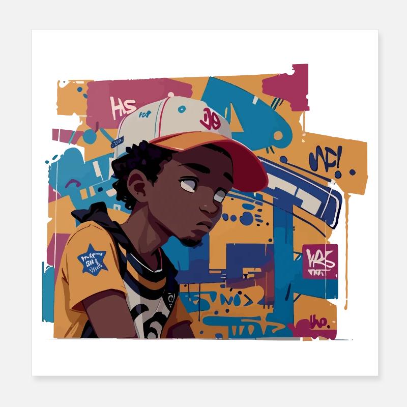 Black Kid in front of Graffiti Background Poster 8" x 8" (20x20 cm)
