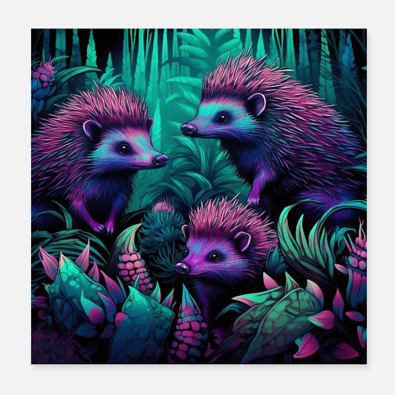 Igel im Neon-Stil Poster 20x20 cm
