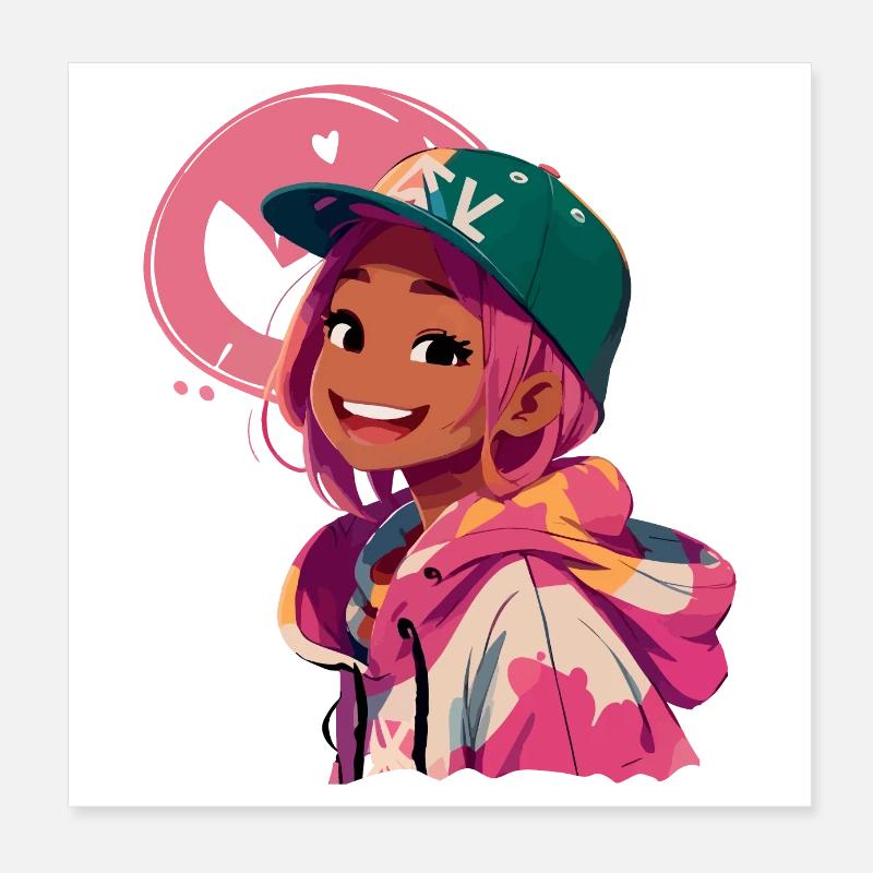 Schwarzes Mädchen im Kapuzenpullover (rosa) Poster 20x20 cm