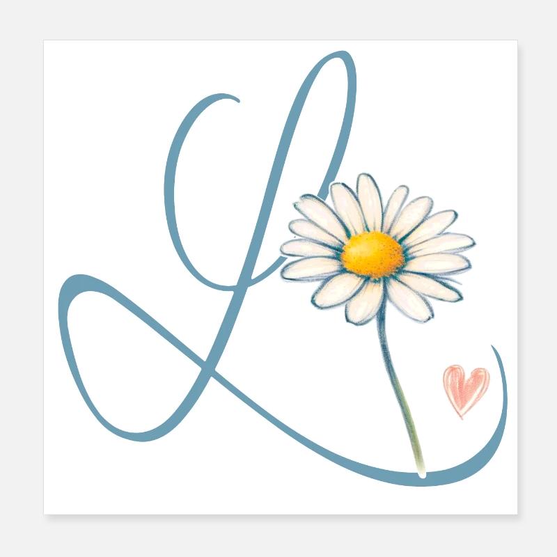 Letter L Daisy Heart Poster 8" x 8" (20x20 cm)