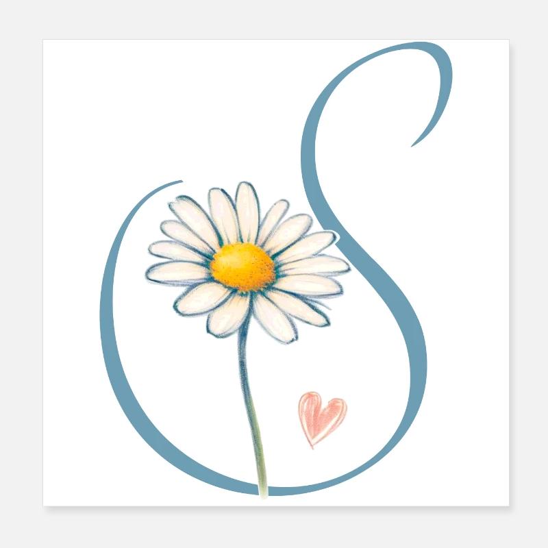 Buchstabe S Gänseblümchen Herz Poster 20x20 cm