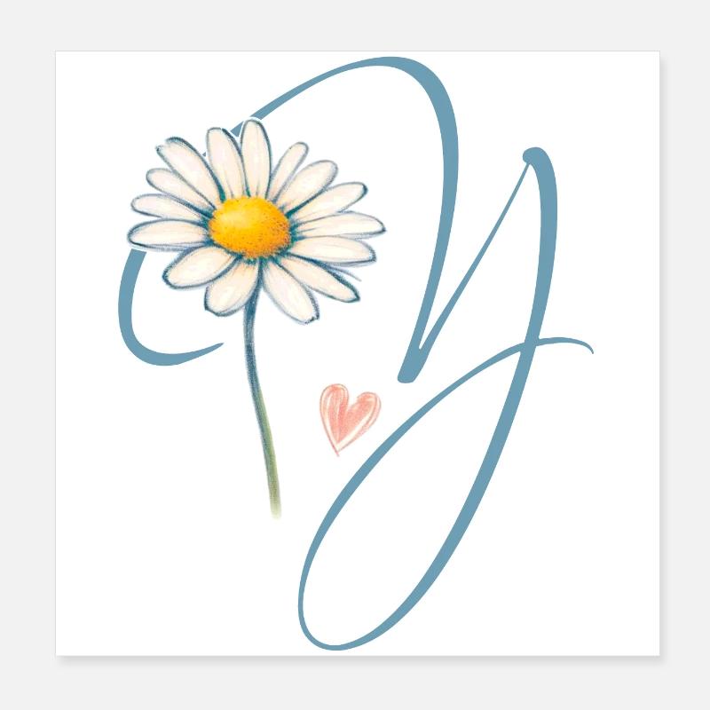 Buchstabe Y Gänseblümchen Herz Poster 20x20 cm