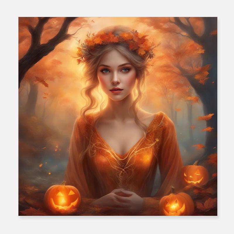 Halloween Maedchen im Wald Poster 20x20 cm