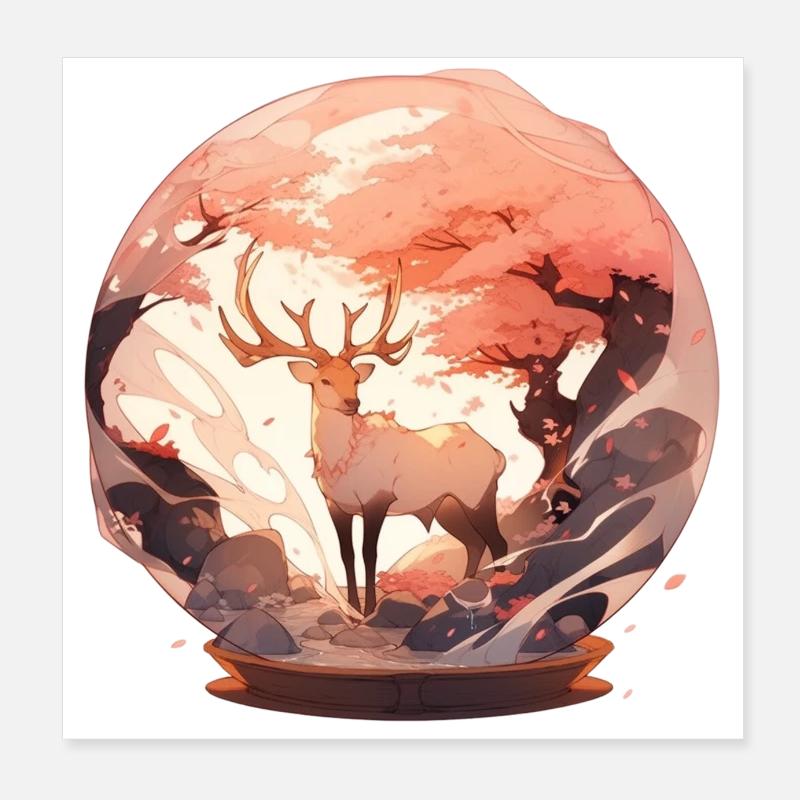 The Autumn Deer - Snow Globe Version Poster 8" x 8" (20x20 cm)