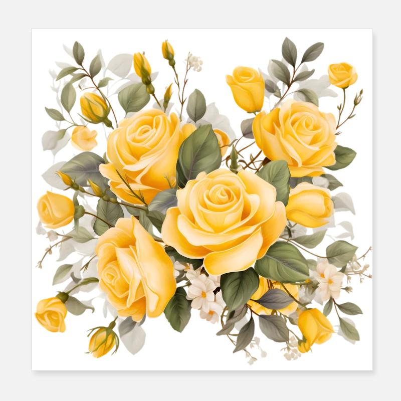 Un bouquet de fleurs jaune - Poster 20 x 20 cm - blanc