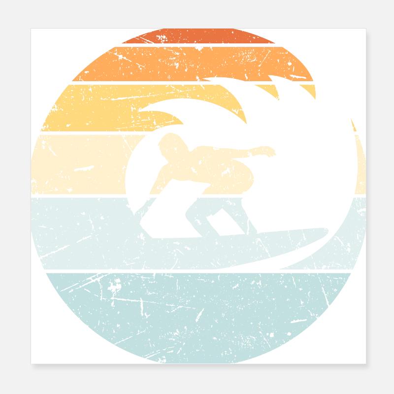 Surfer Surfboard Round Wave Vintage Surfing Beach Poster 8" x 8" (20x20 cm)
