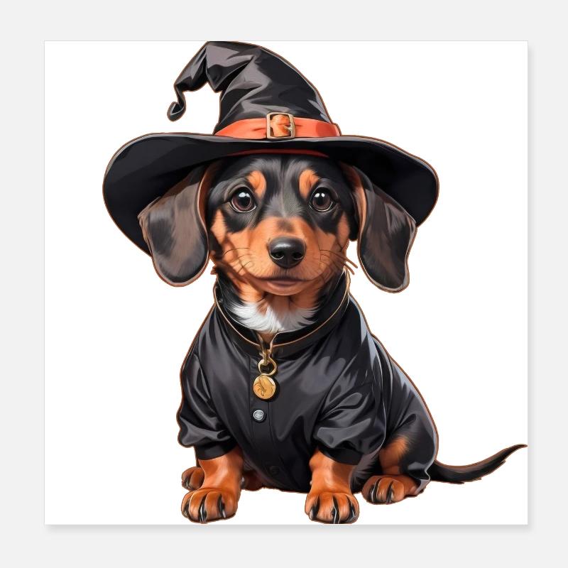 Dachshund Witch with Witch Hat Halloween Dachshund Poster 8" x 8" (20x20 cm)