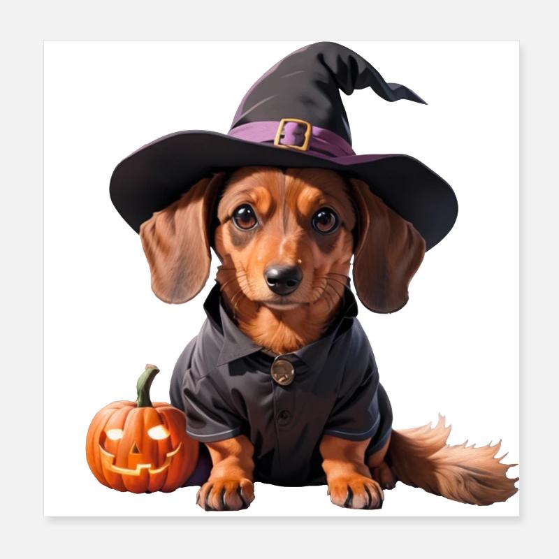Dachshund Witch with Witch Hat Halloween Dachshund Poster 8" x 8" (20x20 cm)