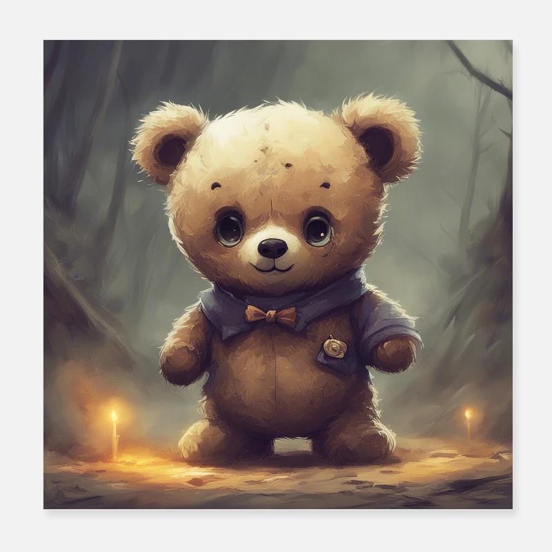 Teddy in Forest, Halloween Poster 8" x 8" (20x20 cm)