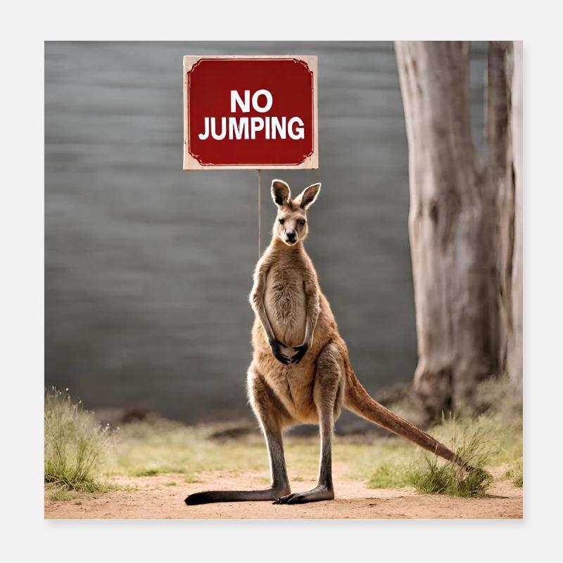 NoJumping - Kangaroo MEME - Poster 20x20 cm - Weiß