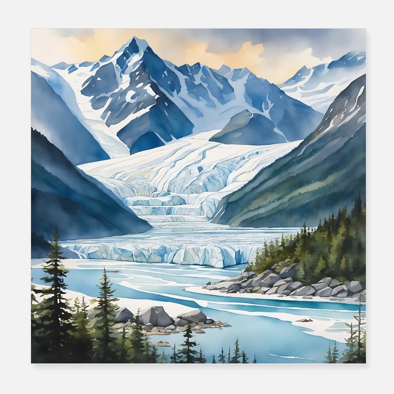 Glacier, Glace, Paysage, Alaska Poster 20 x 20 cm