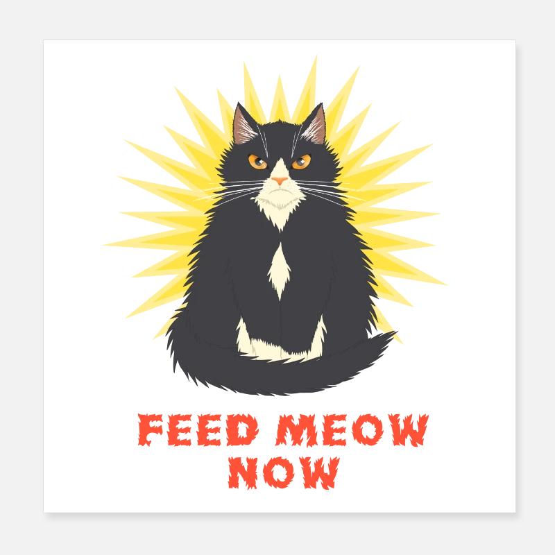 Feed Meow Now - Hangry Smoking Katze mit mürrischem Blick Poster 20x20 cm