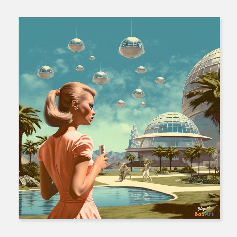 Retro poster from the 50s science fiction theme Poster 8" x 8" (20x20 cm)
