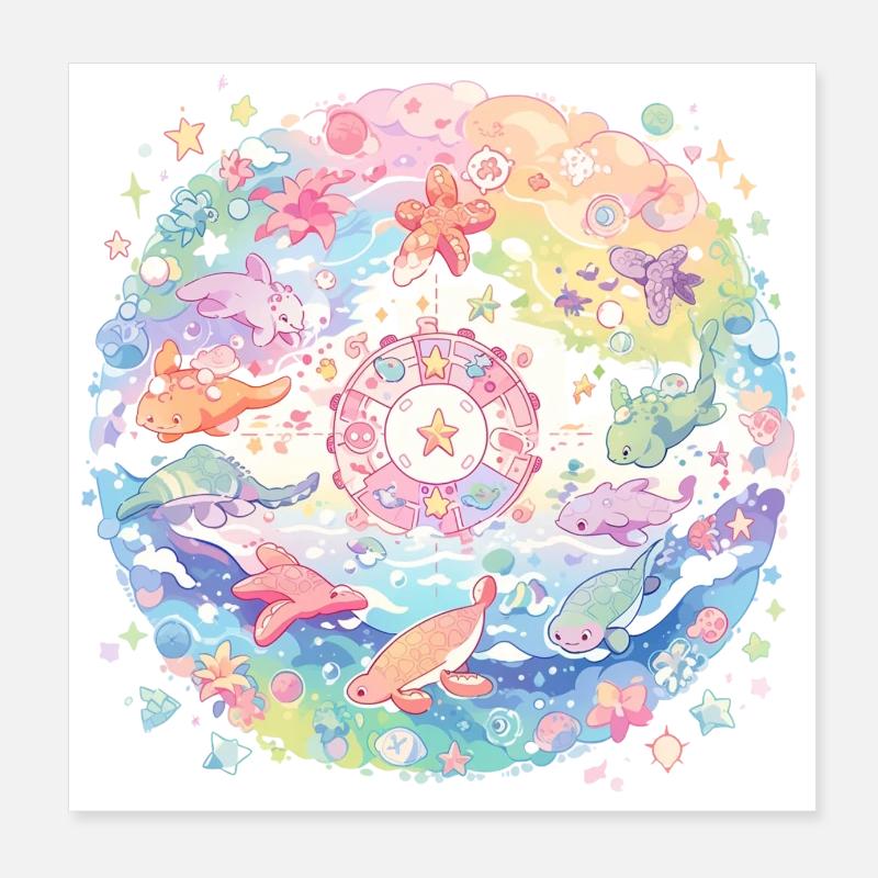 Cute sea animals Poster 8" x 8" (20x20 cm)
