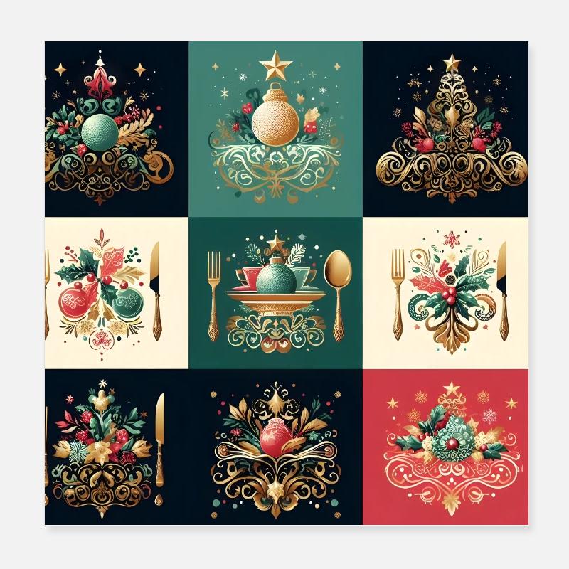 christmas tablecloth Poster 8" x 8" (20x20 cm)