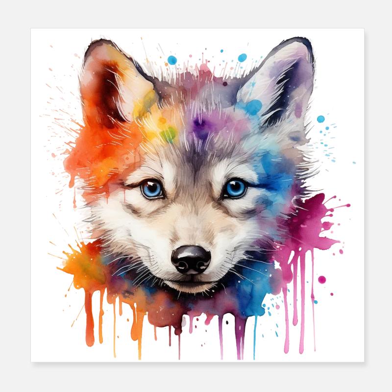 Kleiner Wolf - Poster 20x20 cm - Weiß
