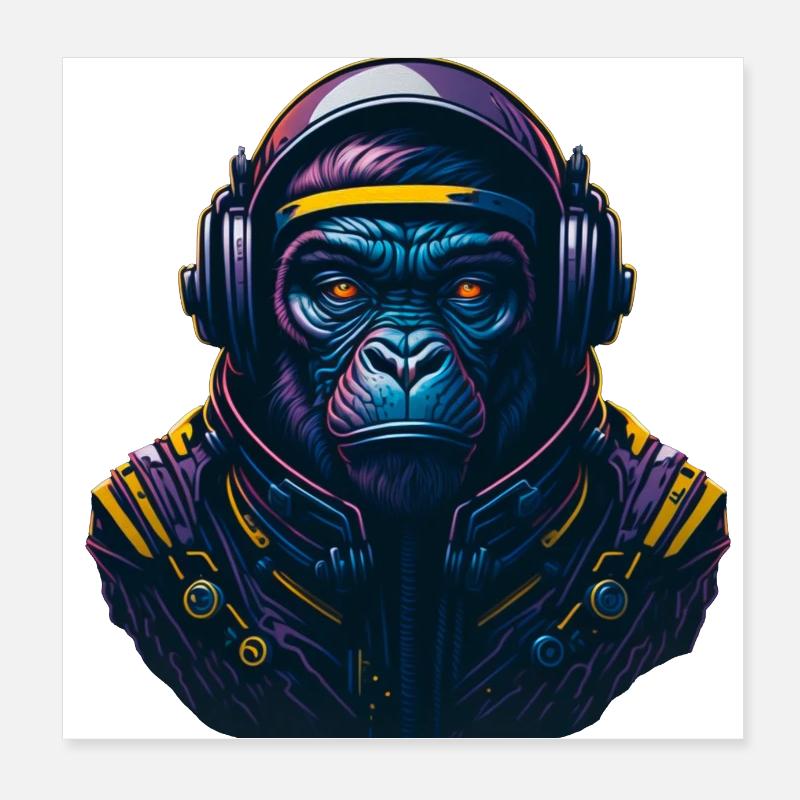 Gorilla Astronaut Monkey Poster 8" x 8" (20x20 cm)