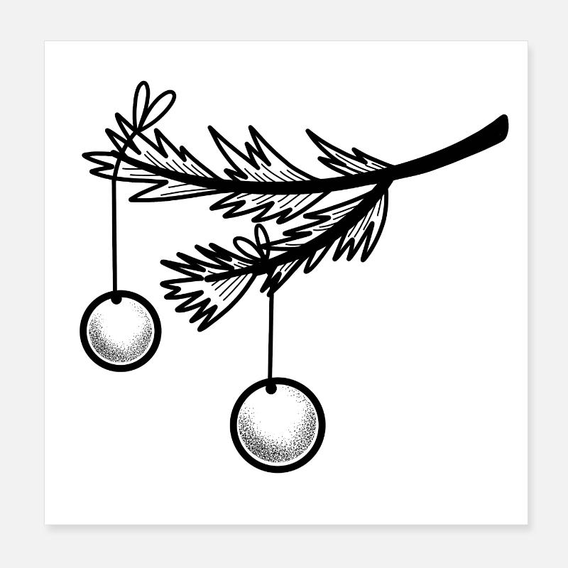 Boho Tattoo Weihnachtsbaum Zweig mit Kugeln Poster 20x20 cm