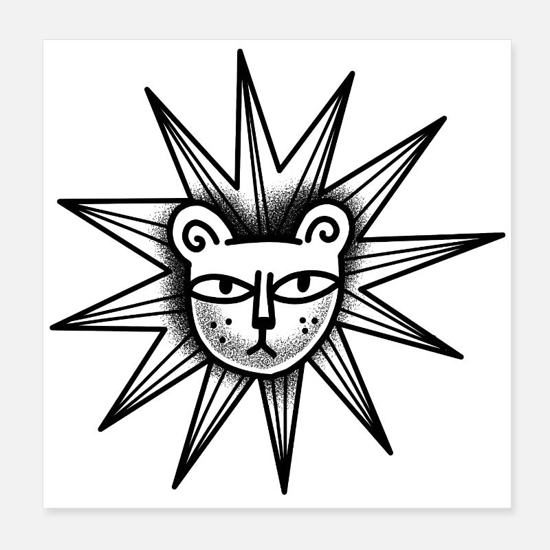 Witchcore tattoo style Star Lion Poster 8" x 8" (20x20 cm)