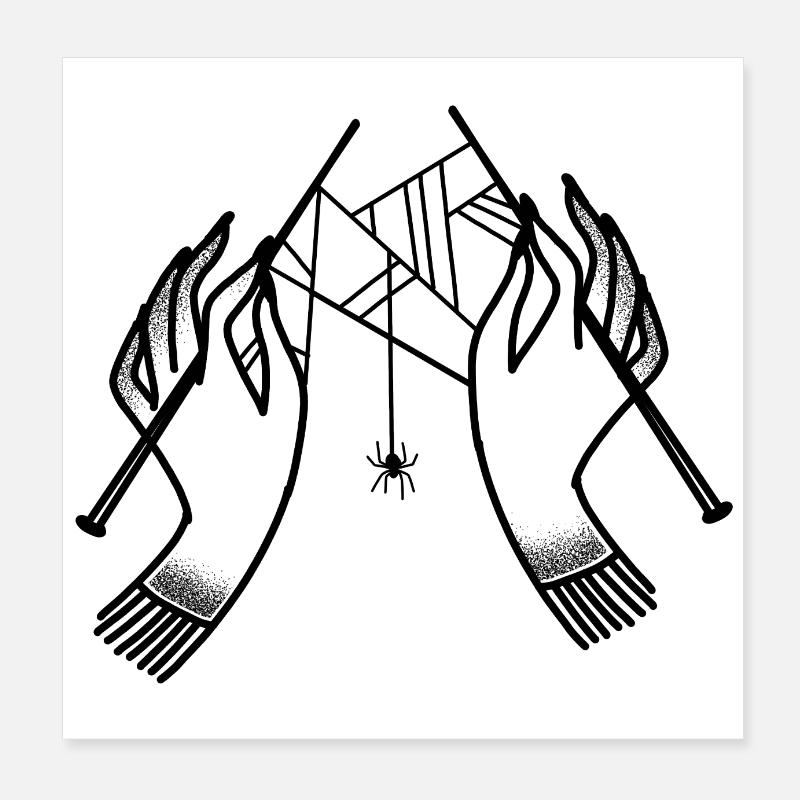 Witchcore Boho Hands Knitting Spiderwebs Poster 8" x 8" (20x20 cm)