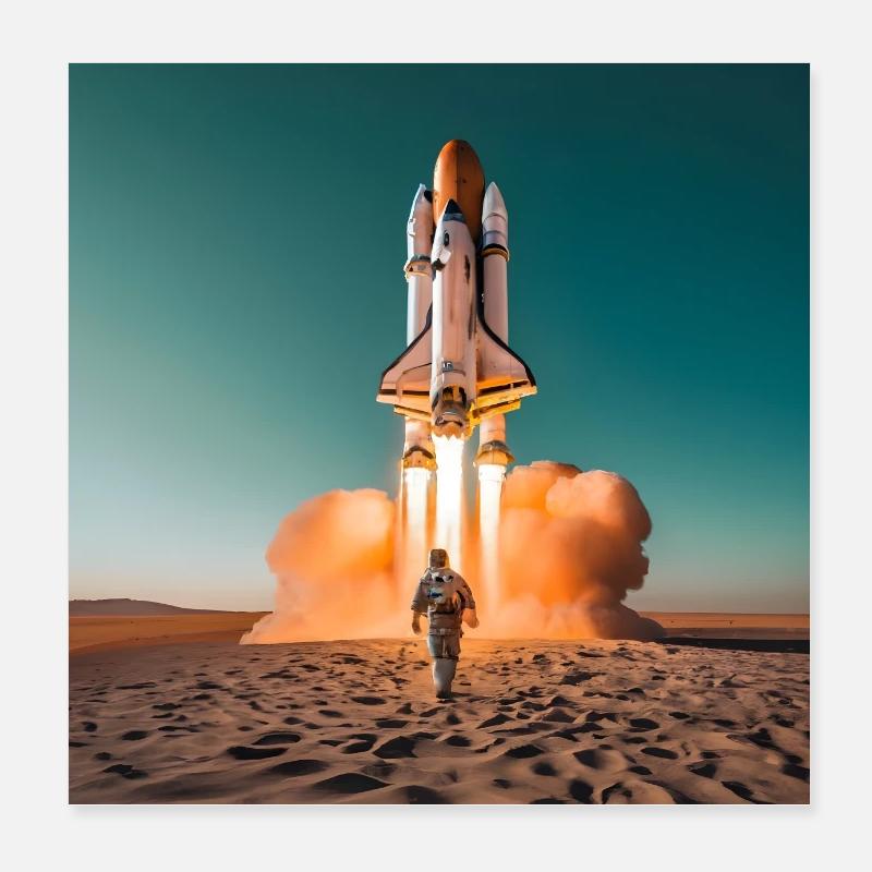 Astronaut mit Rakete Poster 20x20 cm