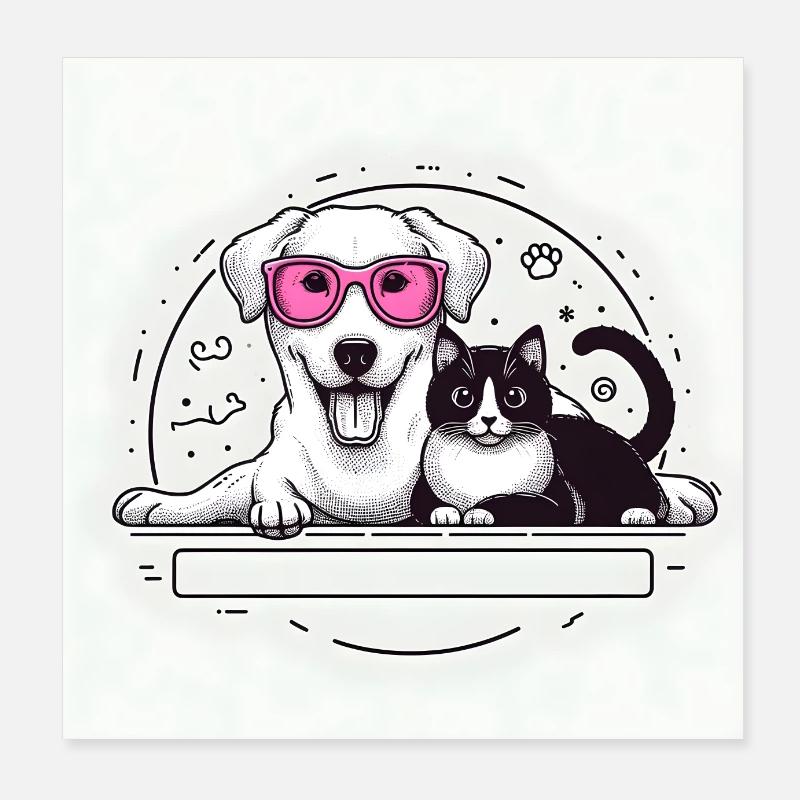 chat et chien Poster 20 x 20 cm