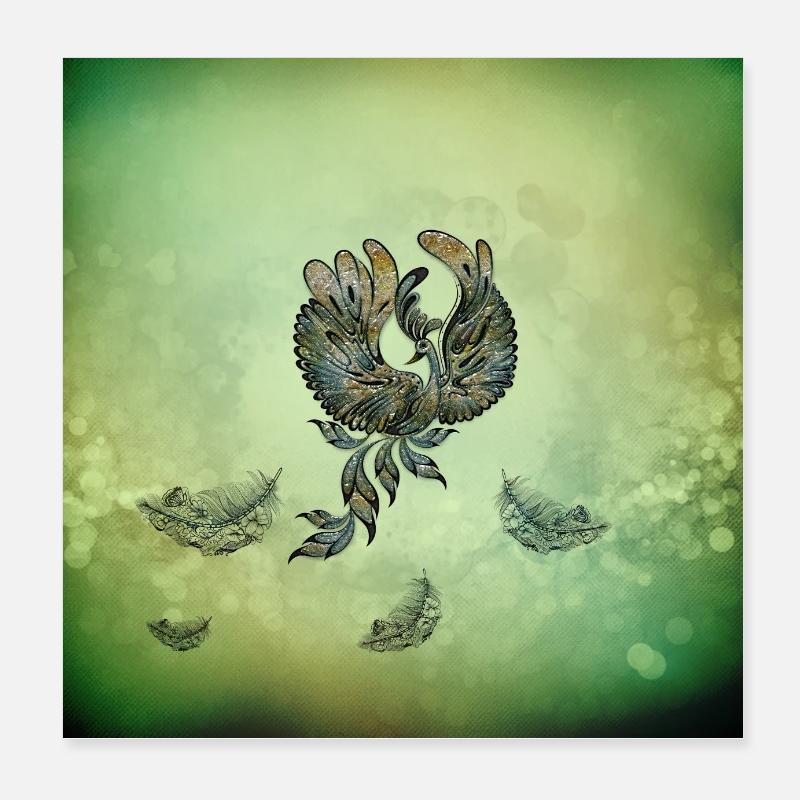 Élégant paon aux couleurs vertes. Poster 20 x 20 cm