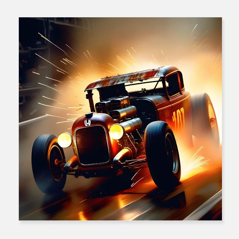 Rusty Hot Rod Rennen #7 Poster 20x20 cm
