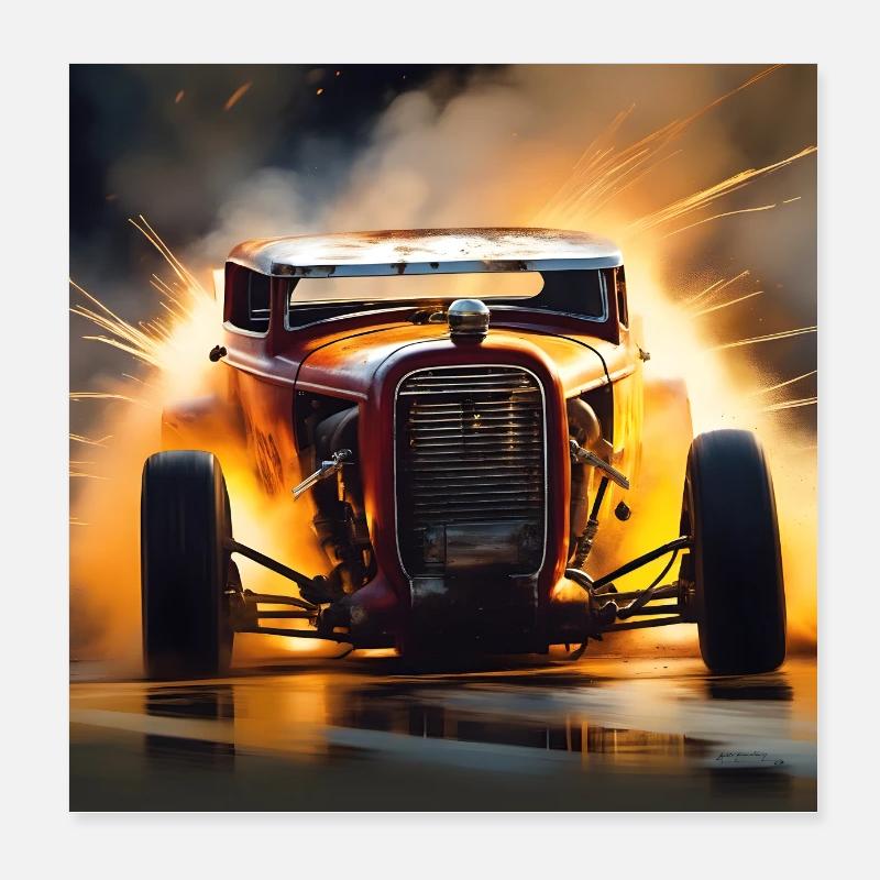 Rusty Hot Rod racing #8 Poster 8" x 8" (20x20 cm)