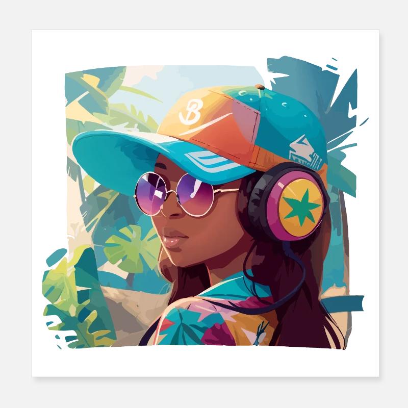 Mädchen mit Kopfhörern Poster 20x20 cm