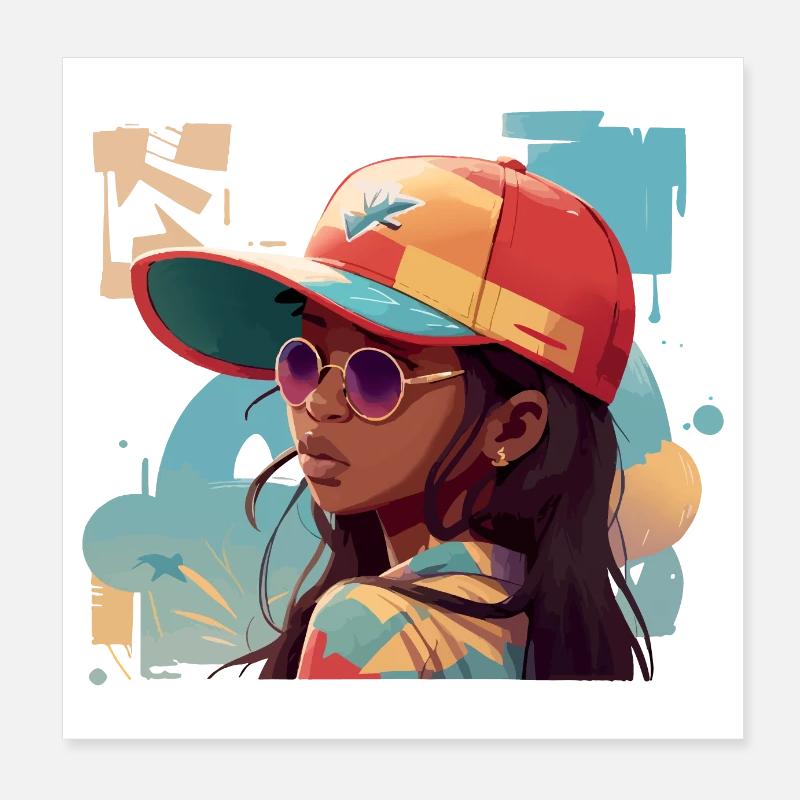 Femme élégante avec chapeau Snapback Poster 20 x 20 cm